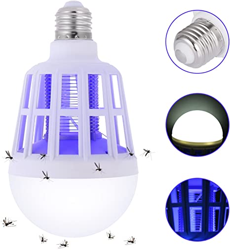 Bug Zapper, Light Bulb 2 in 1 LED Electronic Pest Attractant Trap for Outdoor and Indoor, Insect Zapper for Home Kitchen Patio Backyard - 110V E26/E27