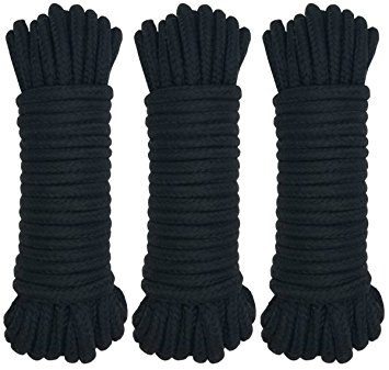 VSP 3-Pack 32 Feet 10M Soft Twisted Cotton Rope in Black