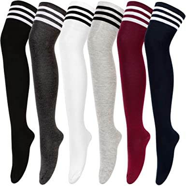 Womens Thigh High Socks Over the Knee High Striped Stocking Boot Leg Warmer Long Socks for Daily Wear Cosplay Christmas Gift