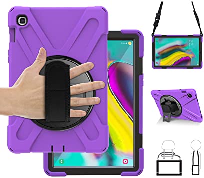 SIBEITU Samsung Galaxy Tab S5e case with 360 Degree Rotating Stand, Hand Strap&Shoulde Strap, Heavy Duty Shockproof Rugged Full Body Protective Case for Samsung Galaxy Tab S5E (SM-T720/T725) Purple