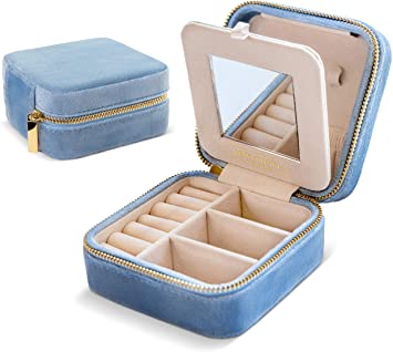 Benevolence LA Travel Jewelry box | Jewelry Storage and Organizer | Jewelry box for women | Rings, Necklaces and Earrings Organizer with Mirror - Periwinkle Blue
