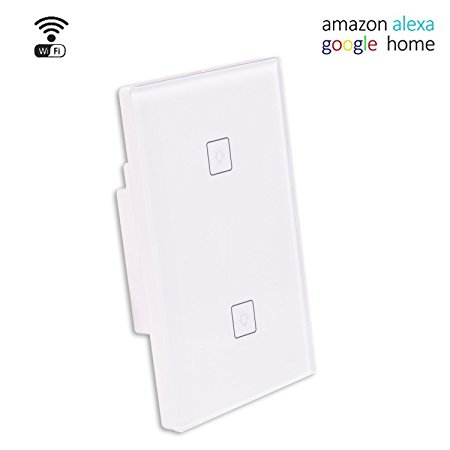 Smart Wifi Light Switch,Wireless Wall Touch Panel work with Alexa Echo,Google home, IFTTT,Smartphone App Remote Control Time Function (2 Switches 1 Gang)