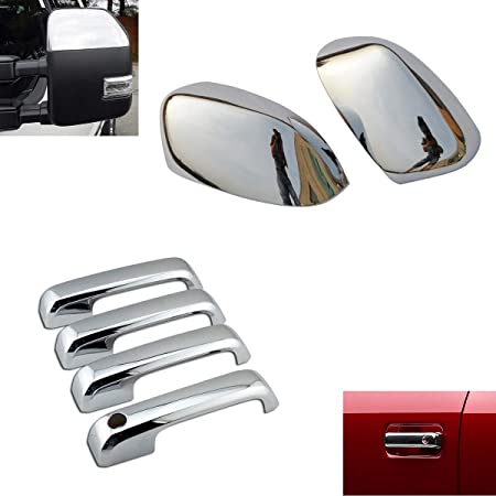 EZ Motoring Chrome Top Half Mirror Cover   4 Door Handle Covers fit 2017-2020 Ford F250 F350 Super Duty (NOT fit F150)