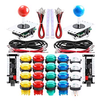Qenker 2-Player LED Arcade DIY Kit for USB MAME PC Game DIY & Raspberry Pi Retro Controller DIY Including 2X Arcade Joystick, 20x LED Arcade Buttons, 2X Zero Delay USB Encoder (Mixed Color Kit)