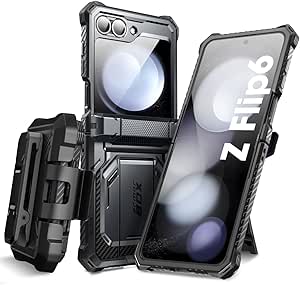 i-Blason for Samsung Galaxy Z Flip 6 Case with Stand, [Built-in Screen Protector] [Hinge Protection] [Belt-Clip], Full-Body Military Protection Phone Case for Samsung Z Flip 6/ Flip 5, Armorbox, Black