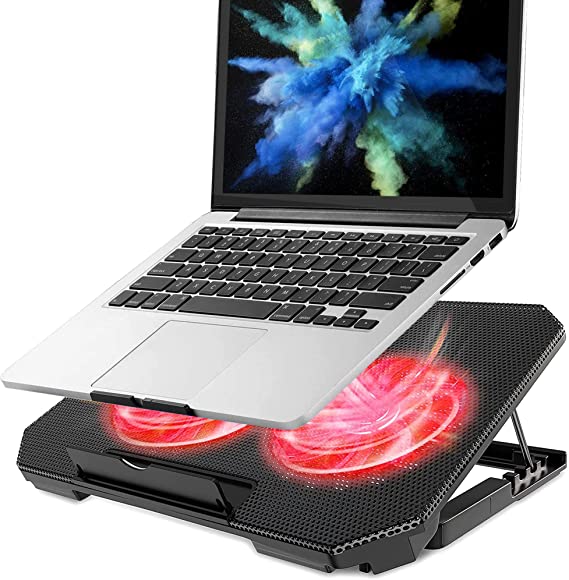 KEROLFFU Laptop Cooling Pad 15.6 14 13 Inch (Big 2Fans 5.52 Inch, Adjustable 5-Height Stand, Switch for Fans/ Lights ) Fit Apple Air / Pro / MacBook