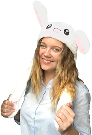 JSVER Funny Plush Bunny Hat Rabbit Hat with Moving Ears Cap Cute Animal Hat Head-wear Costume Accessory with The Ears Popping up When Pressing The Paws