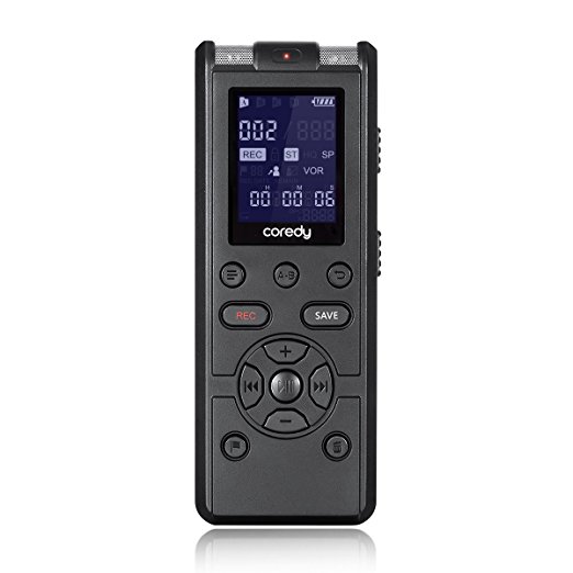 Coredy VM3311 Digital Voice Activated Recorder Rechargeable Dictaphone Voice Recorder with Stereo Microphones and 4GB Built-in Storage