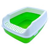 Two Meows High Sided Litter Box with Shield - Tm-3 Smart Lid Reduces Kitty Litter Scatter - Pan for Cats Dogs Puppies Rabbits - Easy to Scoop Non-stick Surface - Large - Fun Bright Green