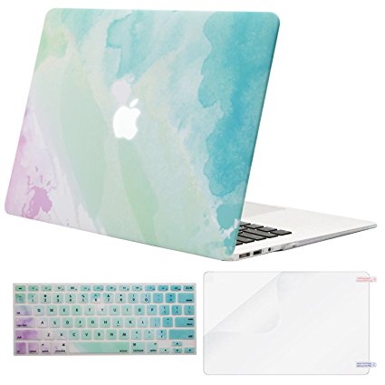 Mosiso Plastic Pattern Hard Case with Keyboard Cover with Screen Protector for MacBook Air 13 Inch (Model: A1369 and A1466), Rainbow Mist