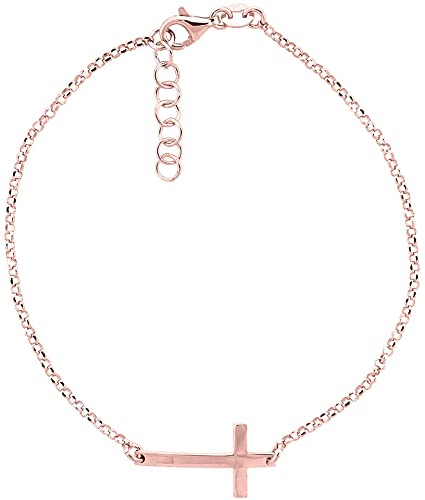 Sterling Silver Dainty Sideways Cross Bracelet for Women Italy, 7.5-8 inch