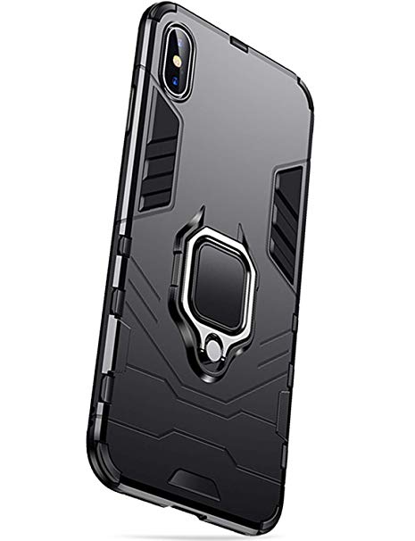 DICHEER iPhone X XS Case,15ft Drop Tested Heavy Duty Shockproof Cover with Ring Holder Kickstand,Dual Layer Protive Phone Case for Apple iPhone X Xs 5.8” (Black)
