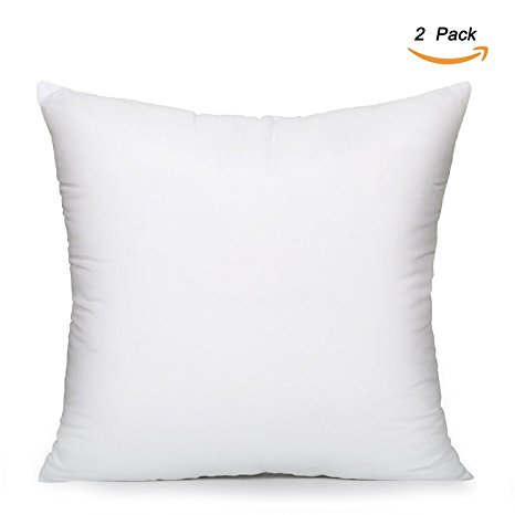 EVERMARKET Square Poly Pillow Insert, 18" L X 18" W, White -2 pack