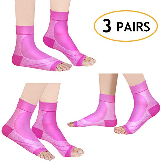 Laneco Plantar Fasciitis Socks (3 Pairs), Compression Foot Sleeves with Heel Arch & Ankle Support, Great Foot Care Compression Sleeve for Men & Women