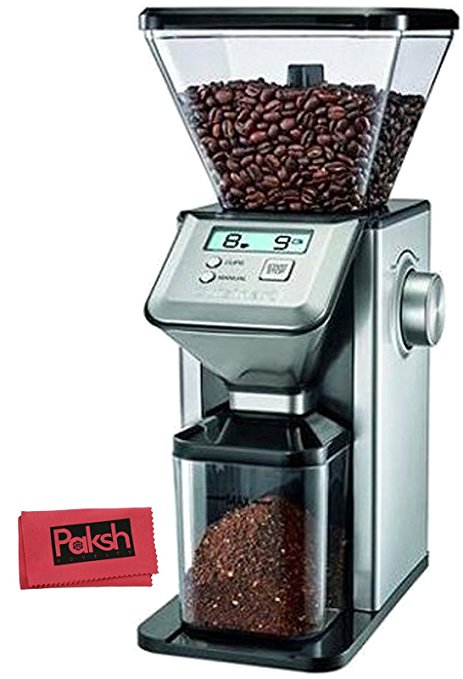 Kitchen Appliance Bundle - Premium Conical Coffee Grinder Professional Grade Conical Burr Grinder for Espresso, French Press, and Auto Drip Coffee, Spices, and Nuts, Silver, - Bundled With Cloth
