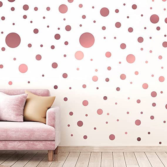 264 Pieces Polka Dots Wall Sticker Circle Wall Decal for Kids Bedroom Living Room, Classroom, Playroom Decor Removable Vinyl Wall Stickers Dots Wall Decals, 8 Different Size (Rose Gold)