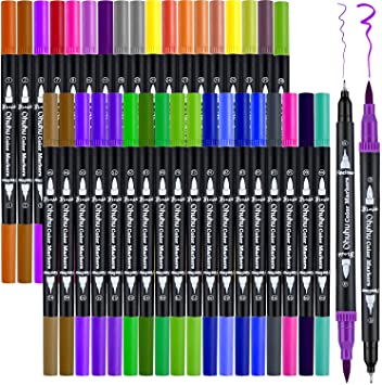 Dual Tip Brush Pens, Ohuhu Brush Markers Felt Tip Pens, 36 Colours Fineliners Colouring Pens for adults and Kids, for Calligraphy Drawing Sketching Colouring Bullet Journal