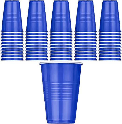 DecorRack 50 Plastic Cups 16 Oz, Large Blue Party Cups, Disposable Bulk Party Cups