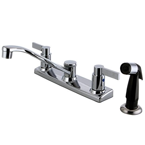 Kingston Brass FB2122NDL 7-11/16-Inch in Spout Reach NuvoFusion 8-Inch Centerset Kitchen Faucet with Black Sprayer, Polished Chrome