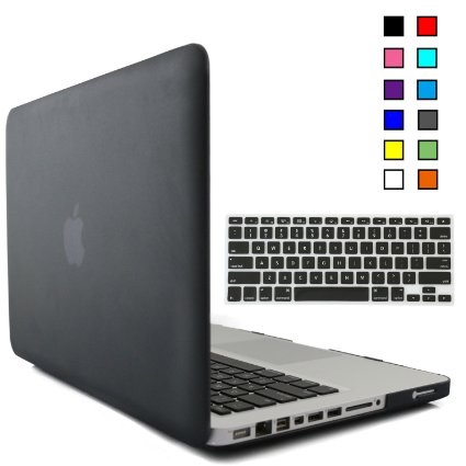 iBenzer - 2 in 1 Soft-Skin Smooth Finish Soft-Touch Plastic Hard Case Cover and Keyboard Cover for Macbook Pro 13 WITH CD-ROM Black MMP13BK1