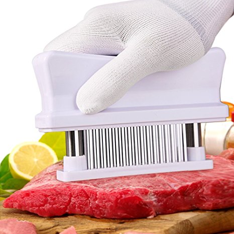 KLEMOO Meat Tenderizer - 48 Stainless Steel Blades/Needles & Durable ABS Plastic - Best for Tenderizing Beef Pork Chicken - Great Handheld Tenderizer Tool for Chef Kitchen (White)