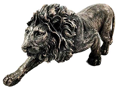 The King of The Jungle Bronzed Aslan Lion Figurine Battle Attacking Stance Statue