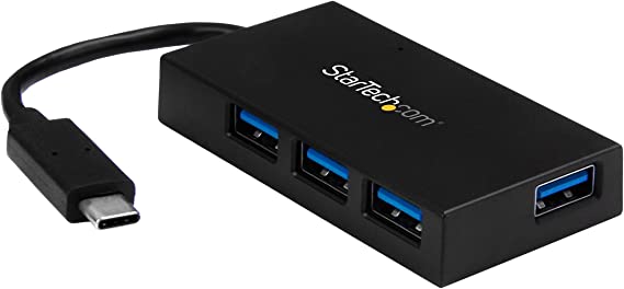 StarTech.com 4 Port USB C Hub - USB Type-C Hub w/ 4x USB-A Ports (USB 3.0/3.1 Gen 1 SuperSpeed 5Gbps) - USB Bus or Self Power - Portable USB-C to USB-A BC 1.2 Charging Hub w/ Power Adapter (HB30C4AFS)