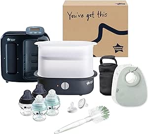 Tommee Tippee Ultimate Formula Feeding Kit, Electric Steam Steriliser, Newborn Baby Bottles and Perfect Prep Day and Night Machine, Black