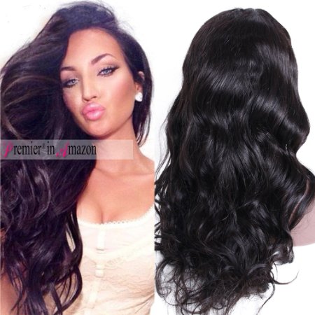 Premier Wig Body Wave Lace Front Wigs-Glueless Brazilian Remy Human Hair Natural Deep Body Wave Lace Wigs with Baby Hair for Black Women (18 Inch #1B off Black wig)