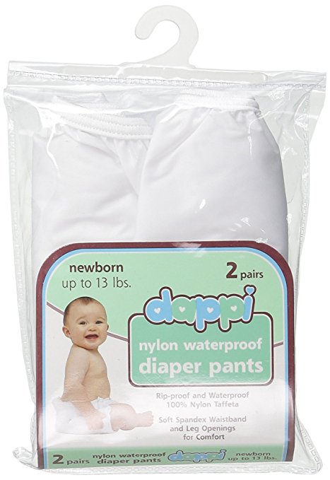 Dappi Waterproof 100% Nylon Diaper Pants, 2 Pack, White, Newborn