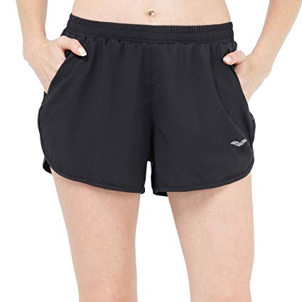 MIER Women's Workout Running Shorts Quick Dry 3 Inches Active Shorts, Zipper Pockets, Stretchy Liner, Black