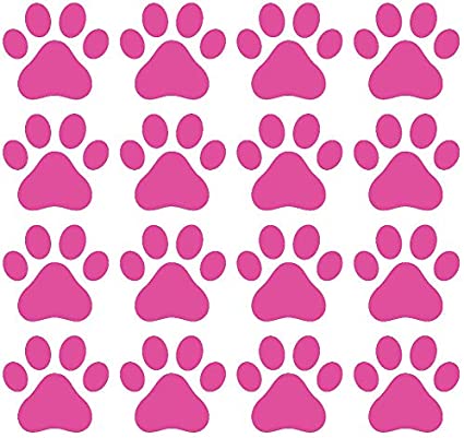 Dog Paw Prints - Glossy Finish Vinyl Transfer Decal (Quantity and Color Choices)(3"w x 2.75"h) (Pink, 16 Paws)