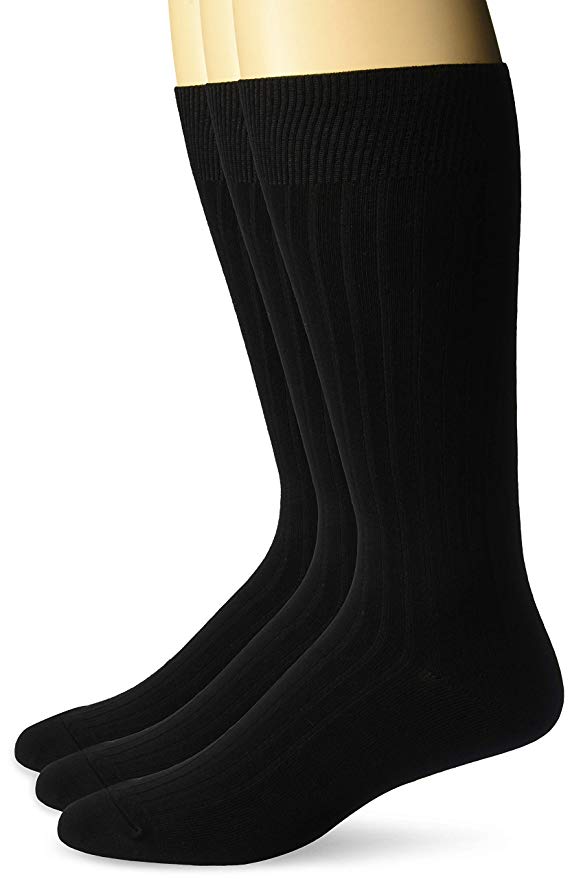 Amazon Brand - Buttoned Down Men's 3-Pack Premium Ribbed Silky Soft Dress Socks