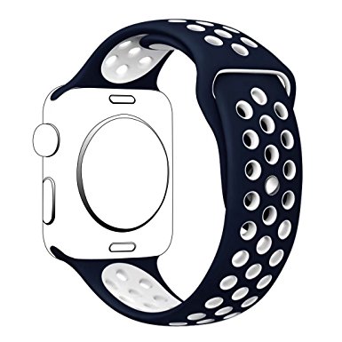 Hailan Band for Apple Watch Series 1 Series 2,Soft Durable Sport Replacement Wrist Strap for iWatch,42mm,S/M,Blue / White