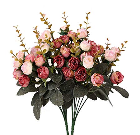 Houda Artificial Silk Fake Flowers Rose Floral Decor Bouquet,Pack of 2 (Pink Coffee)