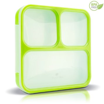MUNCHBOX Bento Lunch Box - Sleek Edition (Green) Ultra-Slim Tray Style Leakproof 3-Compartment with Air Tight Seal - Prevents Contents from Mixing and Spilling - Microwavable - Dishwasher Friendly - For Kids & Adults.