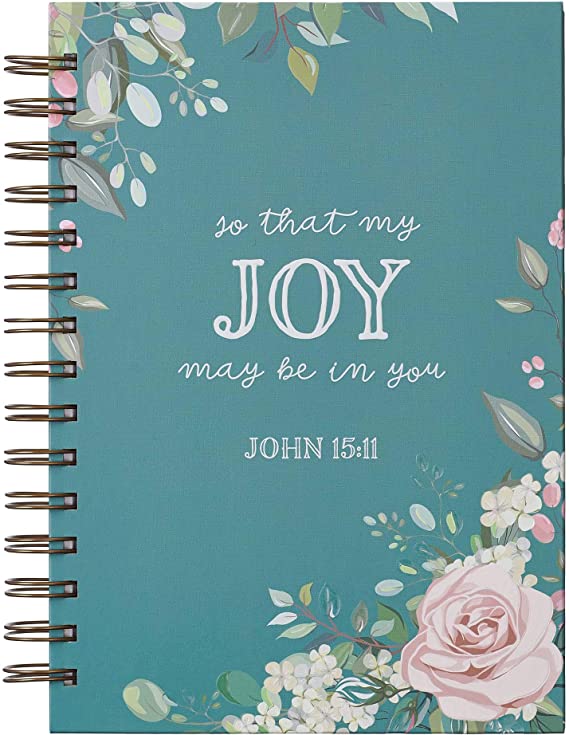 Christian Art Gifts Large Hardcover Notebook/Journal |That My Joy May Be In You – John 15:11 Bible Verse | Teal Inspirational Wire Bound Spiral Notebook w/192 Lined Pages, 6” x 8.25”