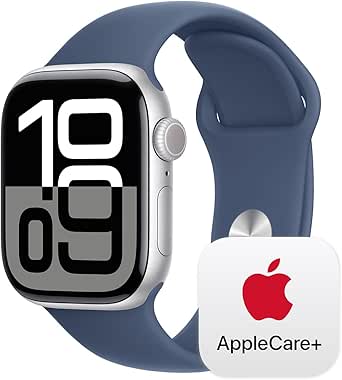 Apple Watch Series 10 [GPS 42mm] with Silver Aluminium Case with Denim Sport Band - S/M. Fitness Tracker, ECG App, Always-On Retina Display, Water Resistant with AppleCare  (2-Years)