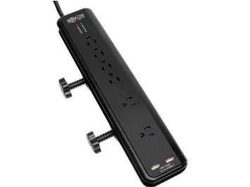 Tripp Lite 6 Outlet Surge Protector Power Strip Clamp Mount 6ft Cord 2100 Joules Dual USB LIFETIME WARRANTY & $40K INSURANCE (TLP606DMUSB)