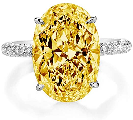 Bo.Dream Rhodium Plated Sterling Silver Yellow 5 Carat Oval Cut Cubic Zirconia CZ Engagement Rings