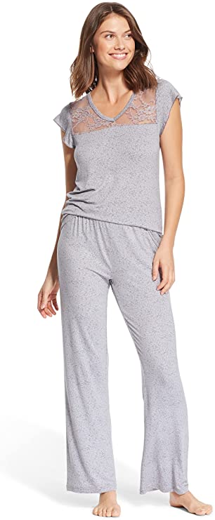 kathy ireland Women's 2 Piece Lightweight Shirt Long Pants Pajama Lounge Sleep Set (1X, 2X, 3X available)