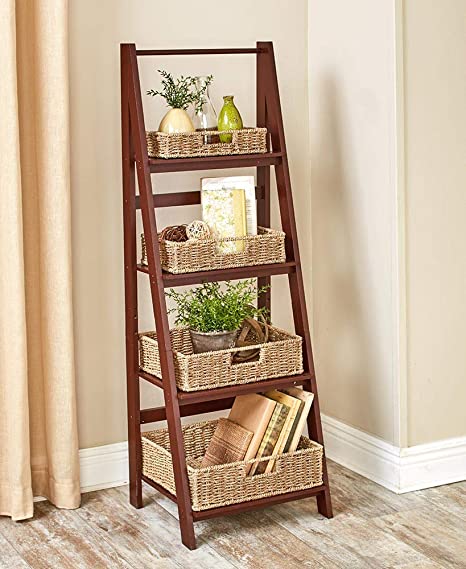 Classic Farmhouse 4-Shelf Ladder - Modern Indoor Decor - Walnut