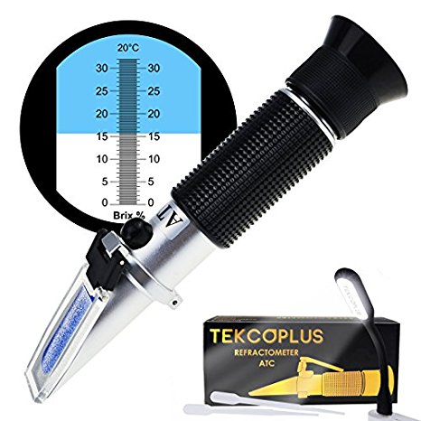 Brix Refractometer with ATC, range 0-32%Brix with 0.2% division, for brandy, beer, fruits, Cutting Liquid, with EXTRA LED light and pipettes