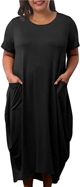 Nemidor Women's Loose Short Sleeve Plain Summer Dress Casual Plus Size High Low Hem Long Shirt Dress with Pocket NEM251