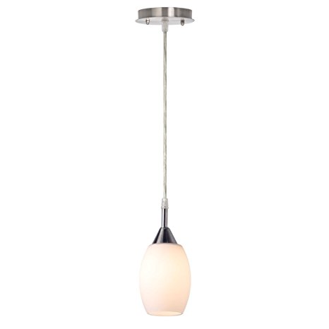 Globe Electric 1-Light Mini Pendant, Brushed Steel Finish, White Glass Shade, 1x 40W Max E26 Bulb (sold separately), 64725
