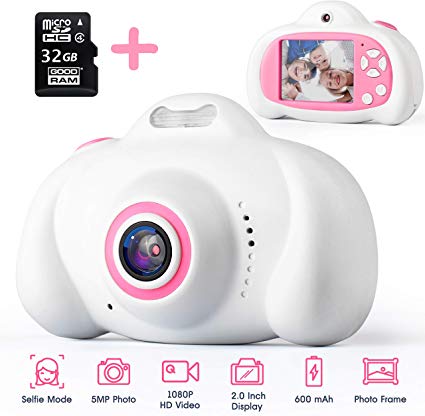 Selfie Kids Camera for Girls & Boys as Gift - 32GB SD Memory Card, Shockproof Anti-Drop 2" HD Display, 2 Lens 5MP Photo & 1080P Video Camcorder Digital Toy for Children & Toddlers 3 4 5 6 7 8 Year Old