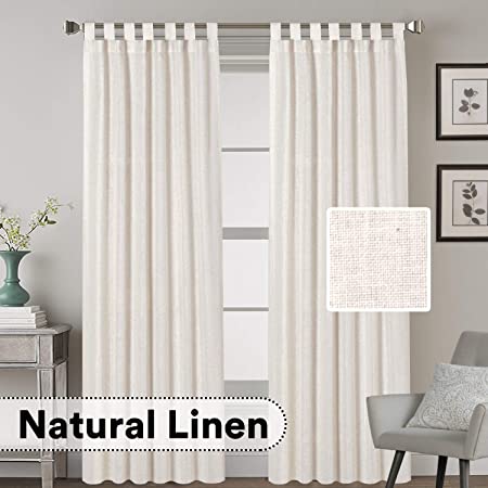 H.VERSAILTEX Tab Top Natural Linen Blended Airy Curtains for Living Room Home Decor Soft Rich Material Light Reducing Bedroom Drape Panels, Set of 2, 52 x 84 -Inch - Natural Pattern