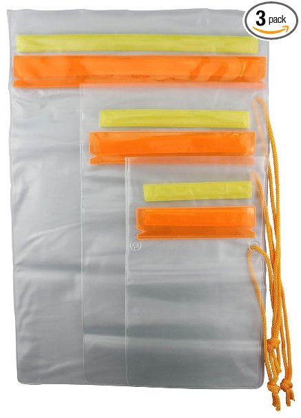 SE TP126-3 Set of 3 Waterproof Plastic Pouches with Hook & Loop Closure for Water Activities, Vacation, Cruises, Boating, Fishing & More