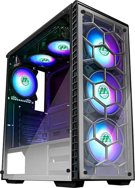MUSETEX ATX Mid Tower Gaming Computer Case 6 RGB LED Fans 2 Translucent Tempered Glass Panels USB 3.0 Port,Cable Management/Airflow, Gaming Style Window Case (903N6)