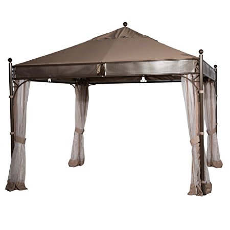 Abba Patio 11.5 x 11.5 ft Outdoor Art Steel Frame Garden House Party Canopy Patio Gazebo with Insect Screen, Brown